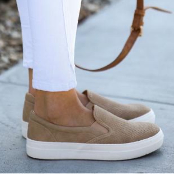 Tan Slip On Perforated Comfy Sneakers - Picture 5 of 8